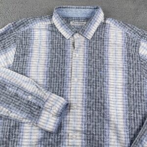 Tommy Bahama Shirt Mens XL Blue Newport Coast Floral Print Striped Lightweight